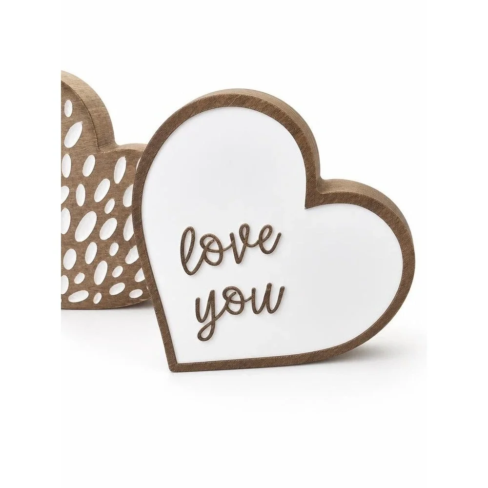 Collins Fresh + Original Wood Heart Blocks‎ Love You Set of 2 Farmhouse Decor